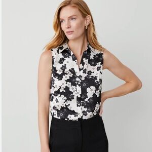 Ann Taylor Black and White Floral Blouse NWT